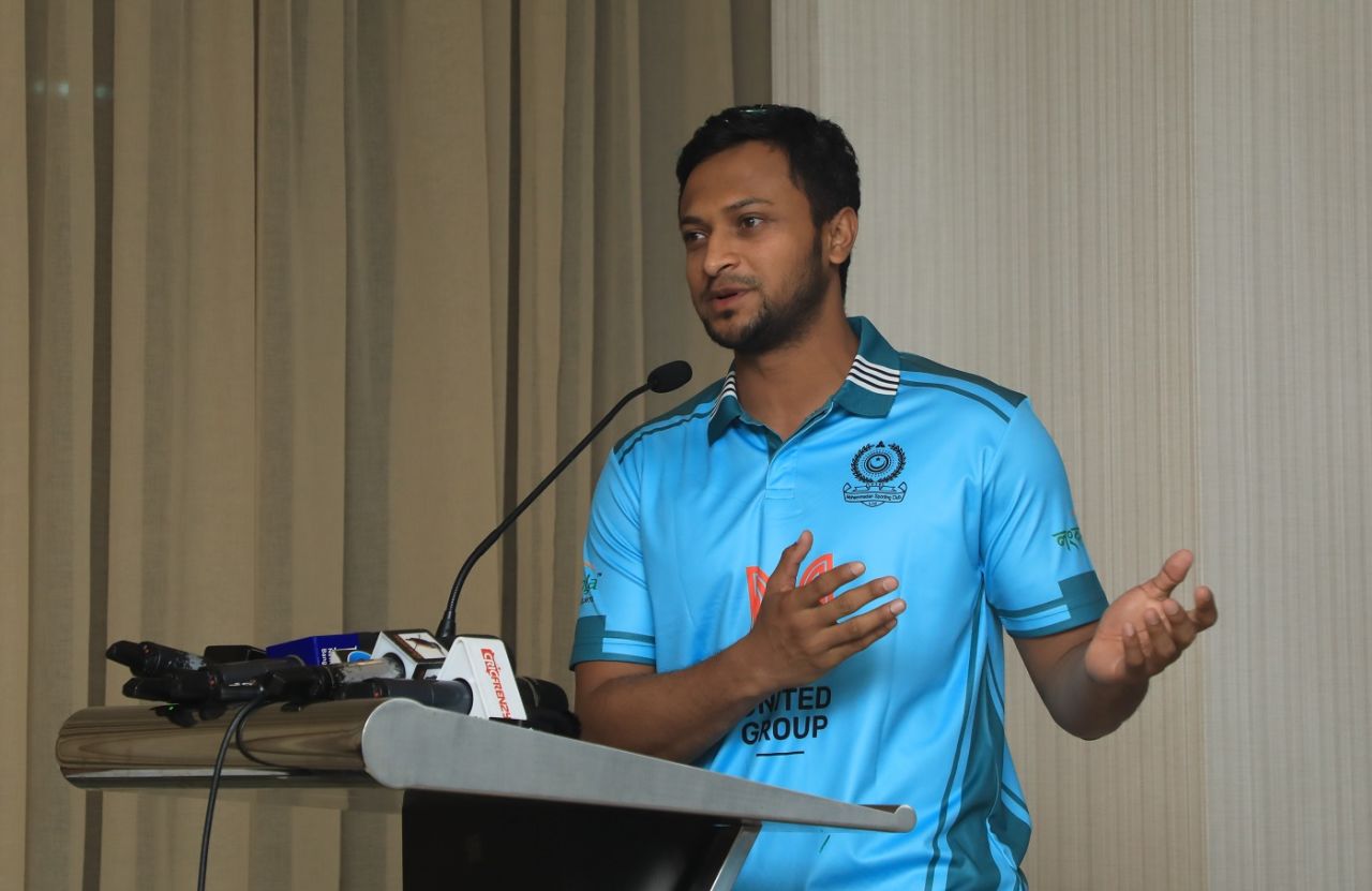 Shakib Al Hasan speaks at an event, Dhaka, March 6, 2022