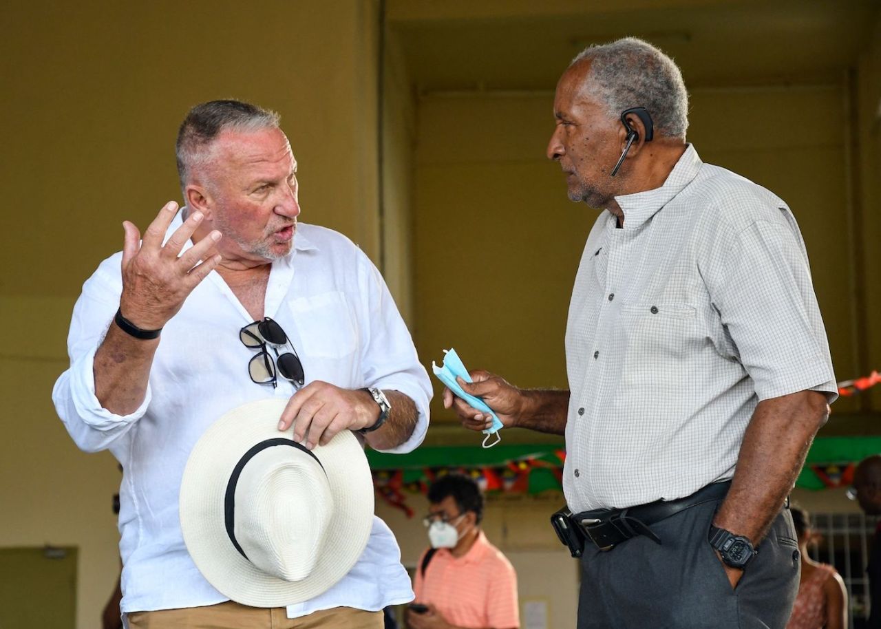 Sir Ian Botham has a chat with Sir Andy Roberts, North Sound, March 6, 2022