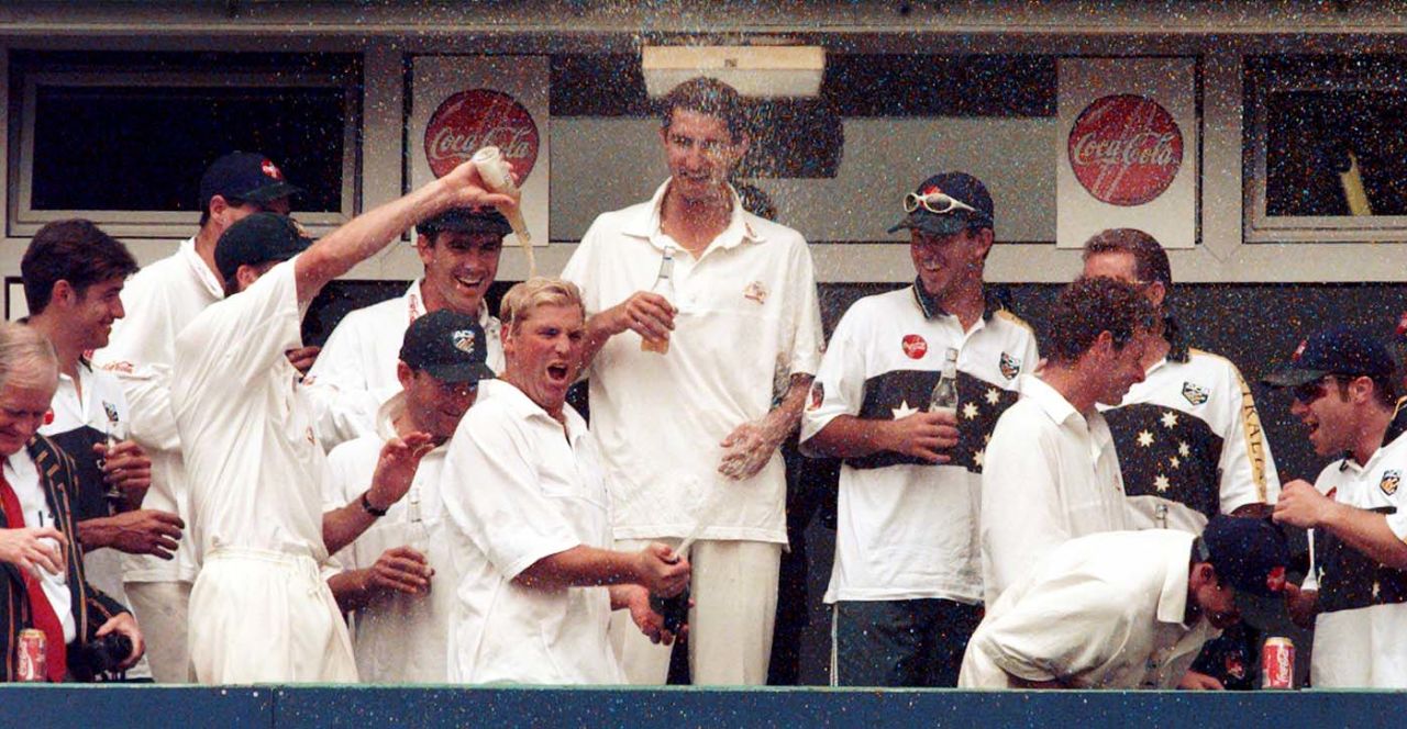 Shane Warne leads Australia's celebrations, England v Australia, 3rd Test, Old Trafford, 5th day, July 7, 1997