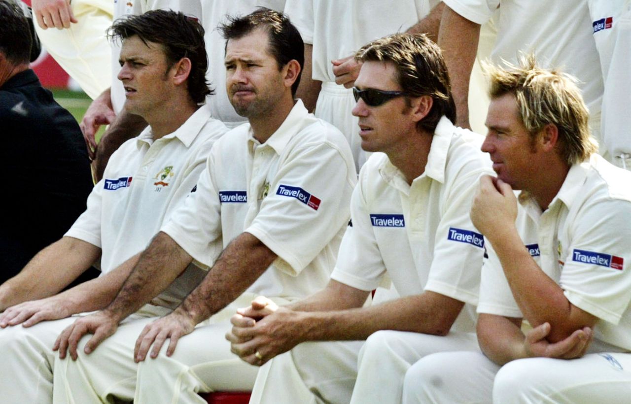 Adam Gilchrist, Ricky Ponting, Glenn McGrath and Shane Warne pose for the squad photo, Mumbai, November 1, 2004