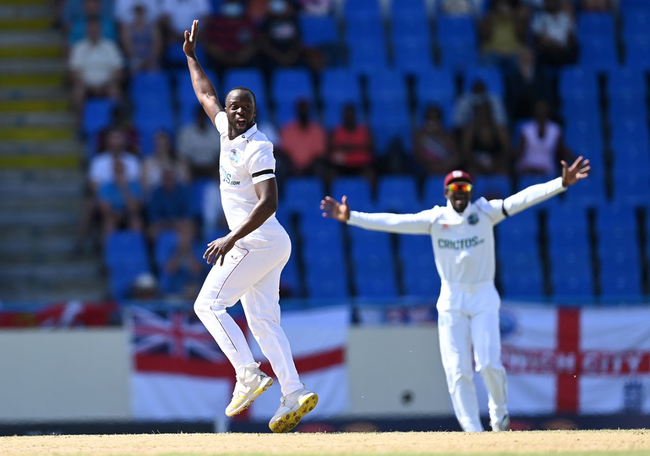 Kemar Roach won an early appeal for lbw, West Indies vs England, 1st Test, Antigua, 1st day, March 8, 2022