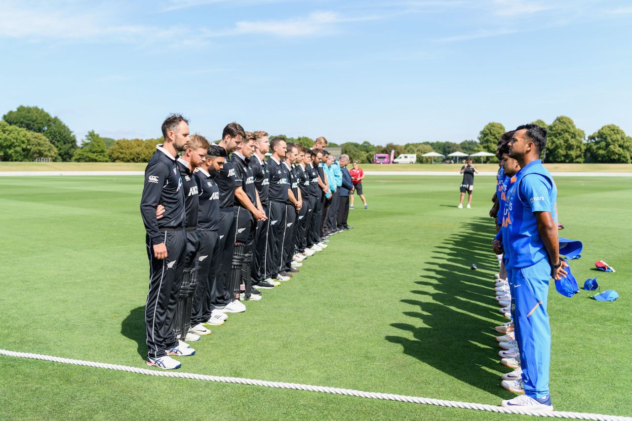 The teams line up for the national anthems, New Zealand A vs India A, 3rd one-dayer, Christchurch, January 26, 2020