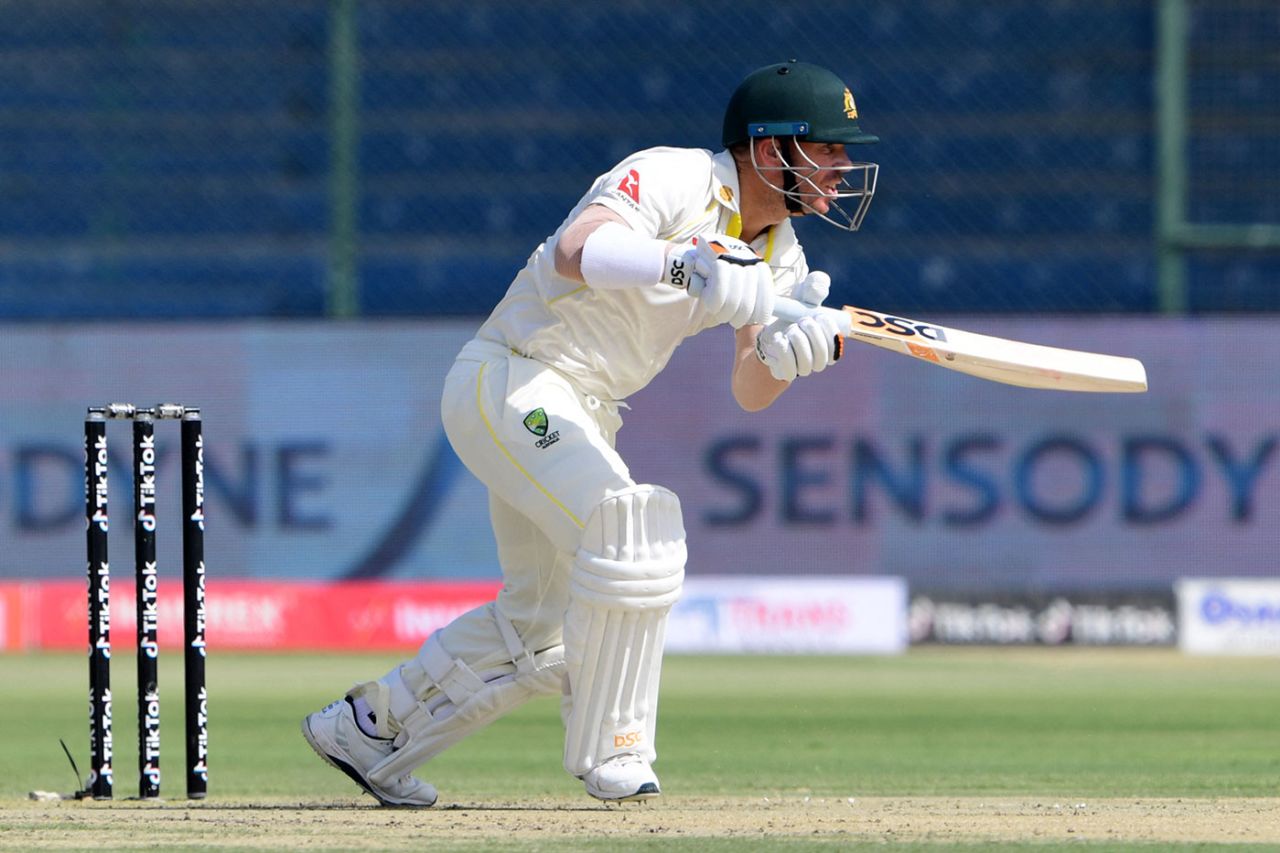 David Warner goes through the off side, Pakistan vs Australia, 2nd Test, Karachi, March 12, 2022