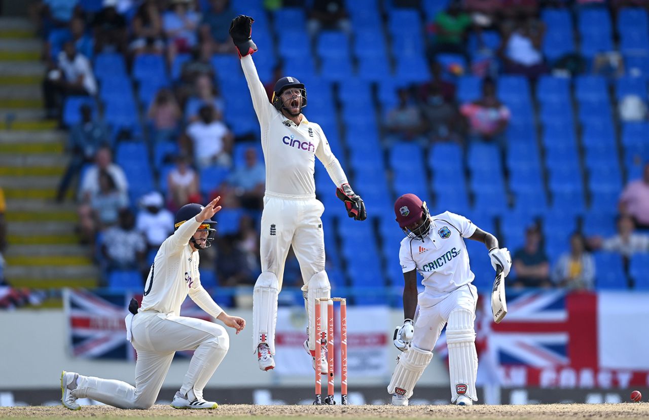 Jermaine Blackwood fell lbw after a wild hack, West Indies vs England, 1st Test, Antigua, 5th day, March 12, 2022