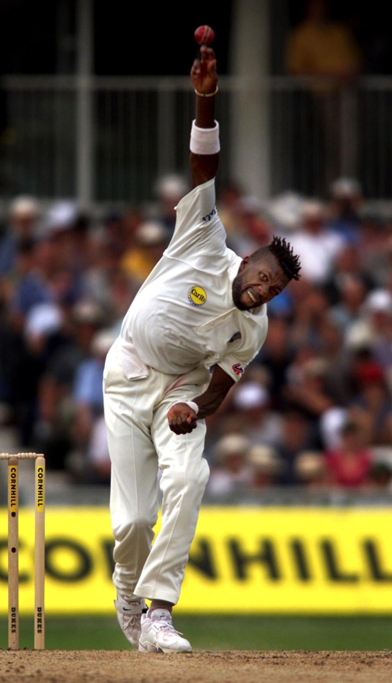 Curtly Ambrose bowls during the first session, England v West Indies, 5th Test, The Oval, 1st day, August 31, 2000