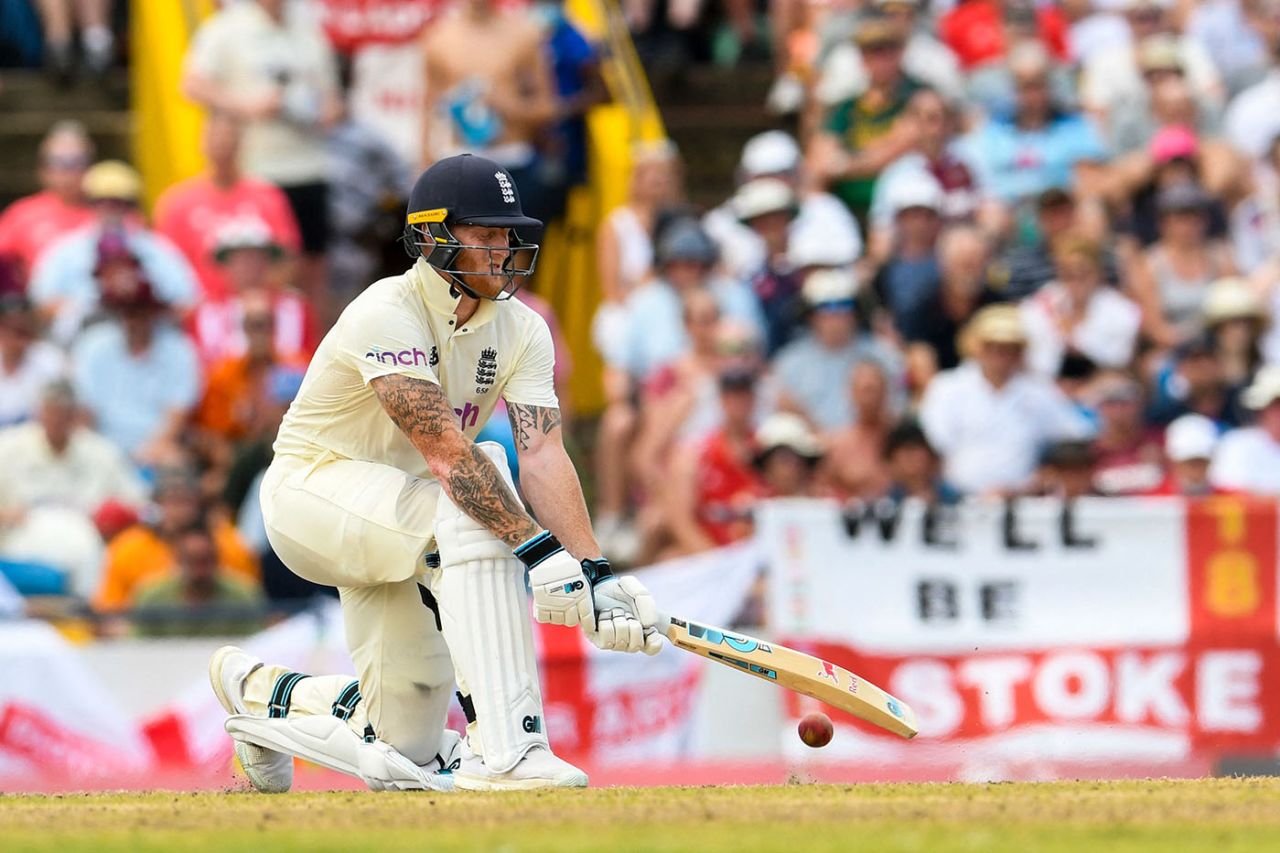 Ben Stokes brings out the reverse-sweep, West Indies vs England, 2nd Test, Kensington Oval, Barbados, 2nd day, March 17, 2022