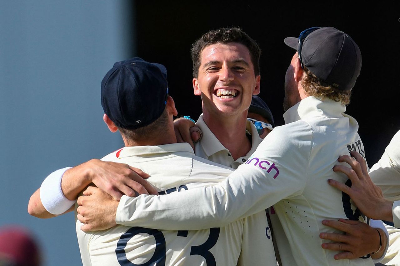 Matt Fisher took a wicket with his second ball in Test cricket, West Indies vs England, 2nd Test, Kensington Oval, Barbados, 2nd day, March 17, 2022