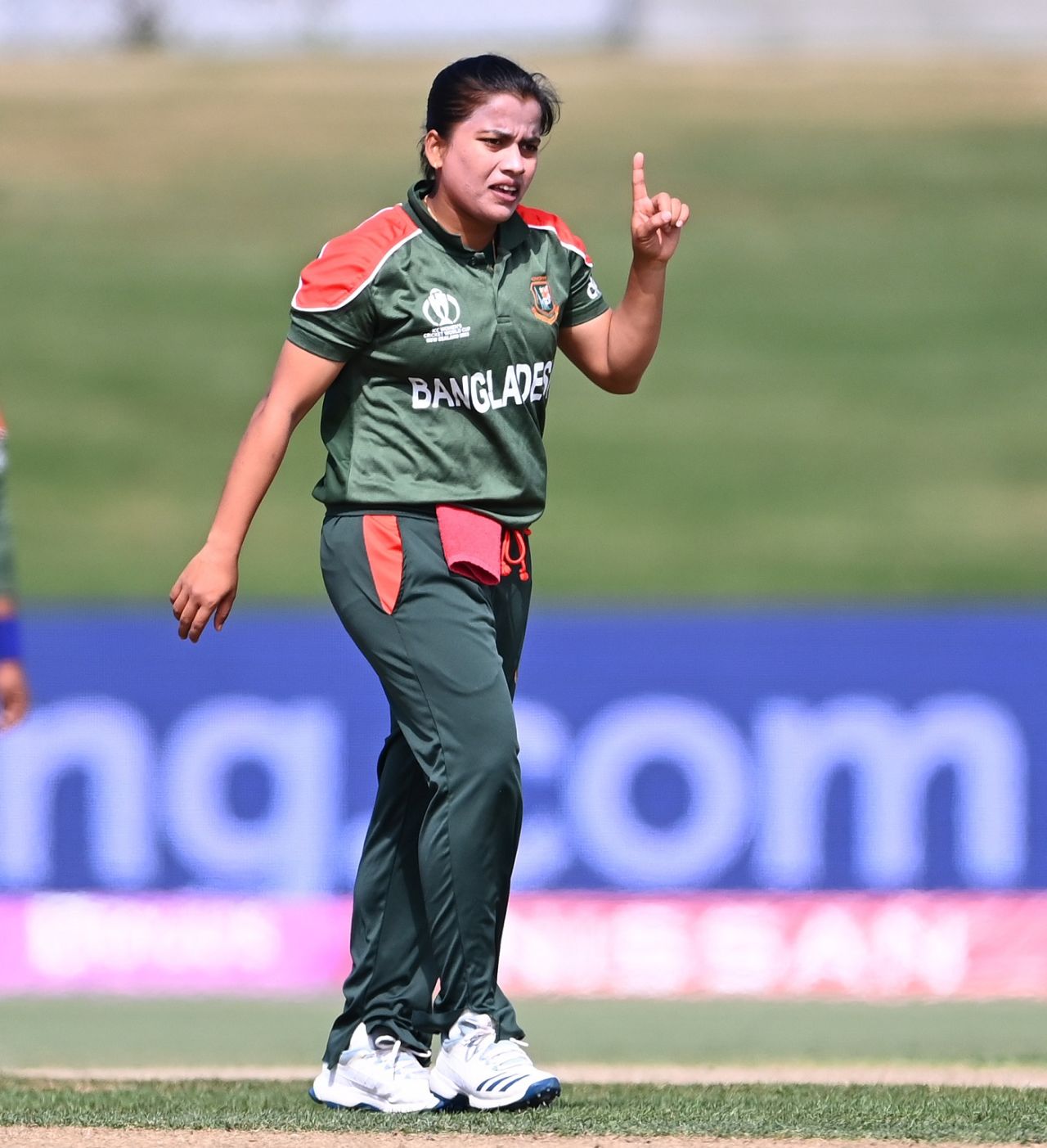 Nahida Akter celebrates after dismissing Stafanie Taylor, Bangladesh vs West Indies, Women's World Cup 2022, Mount Maunganui, March 18, 2022