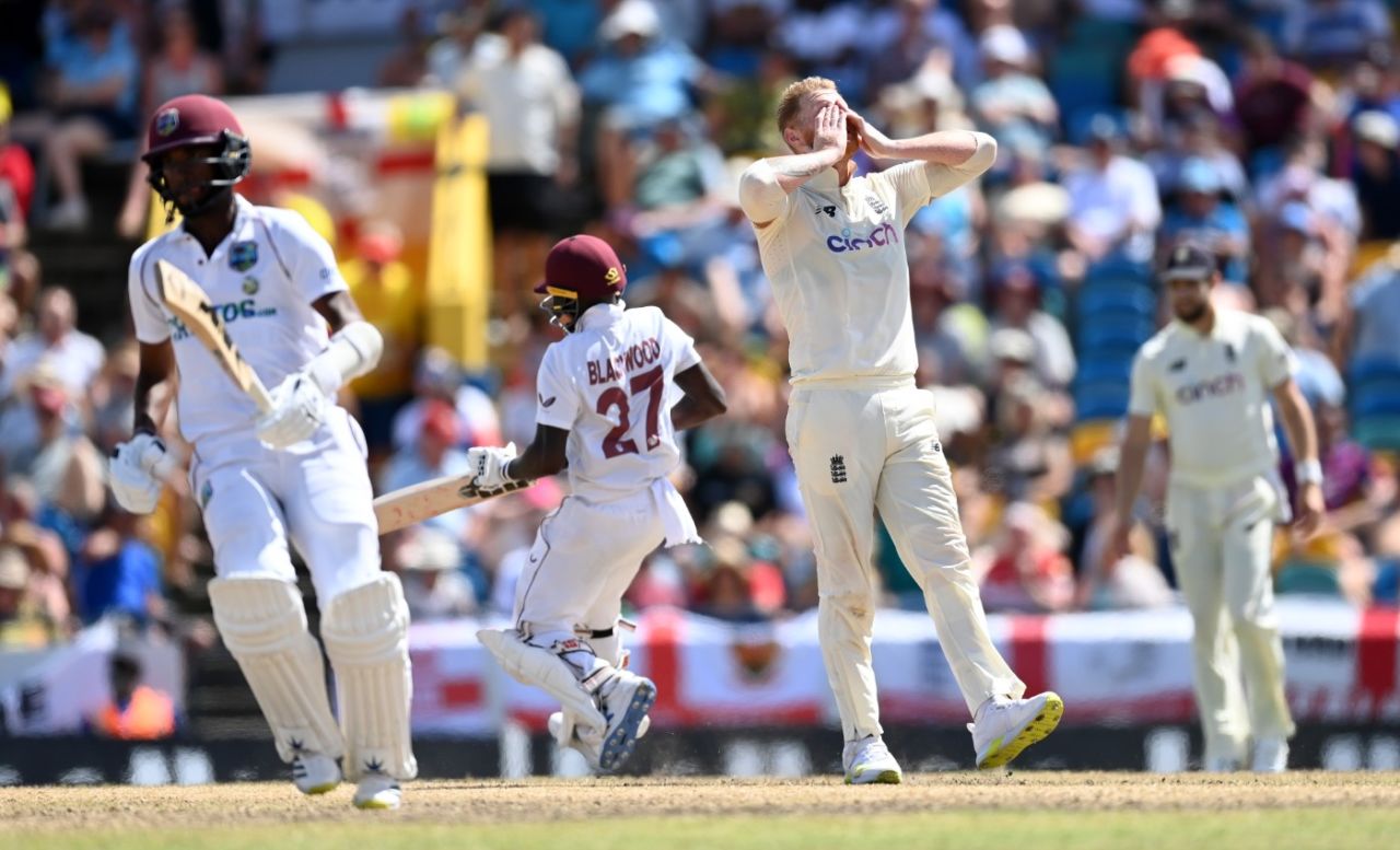 Ben Stokes was left frustrated during a dogged fourth-wicket stand, West Indies vs England, 2nd Test, Kensington Oval, Barbados, 3rd day, March 18, 2022