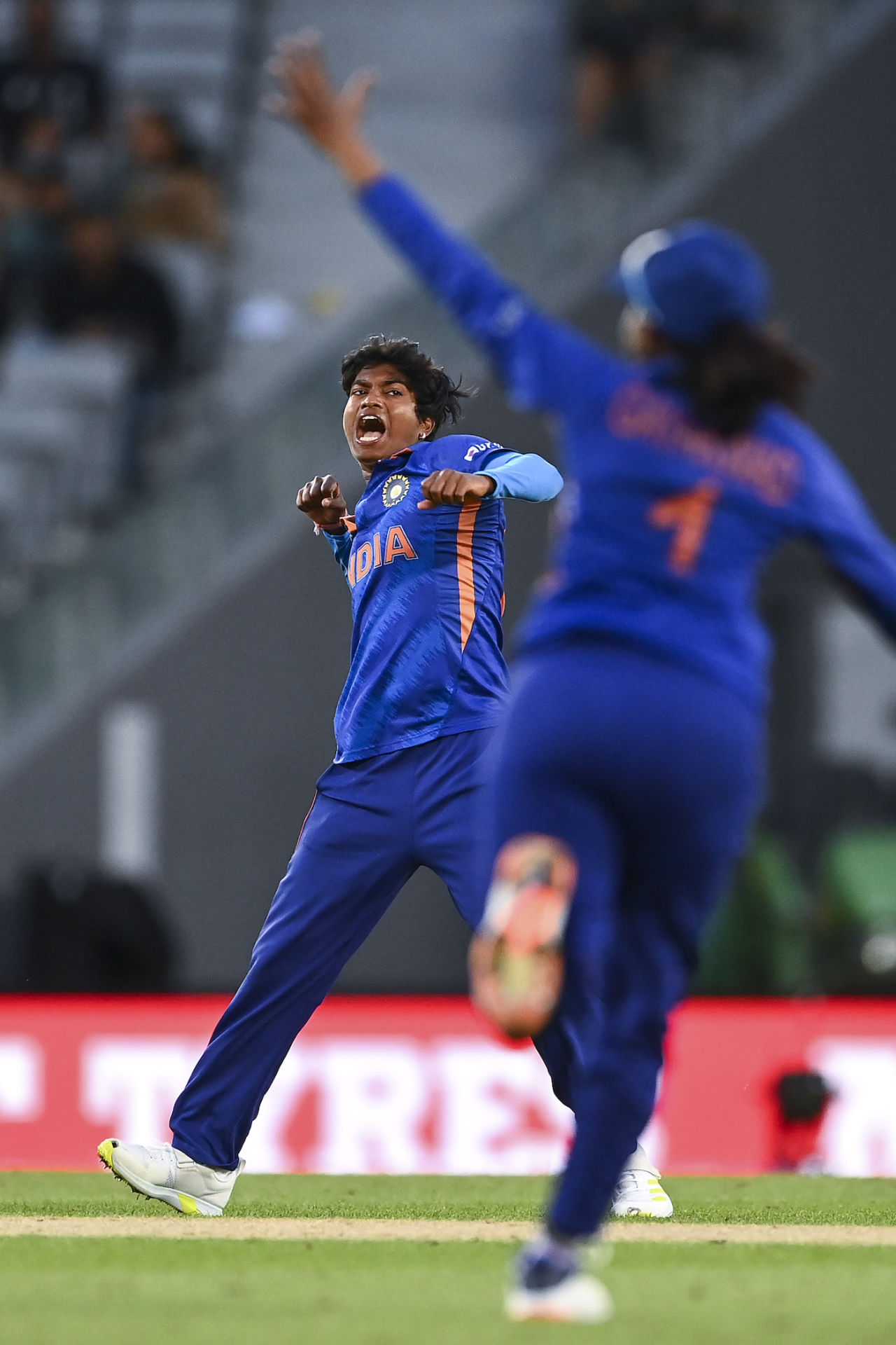 Pooja Vastrakar is jubilant after picking up Rachael Haynes' wicket, Australia vs India, Women's World Cup 2022, Auckland, March 19, 2022