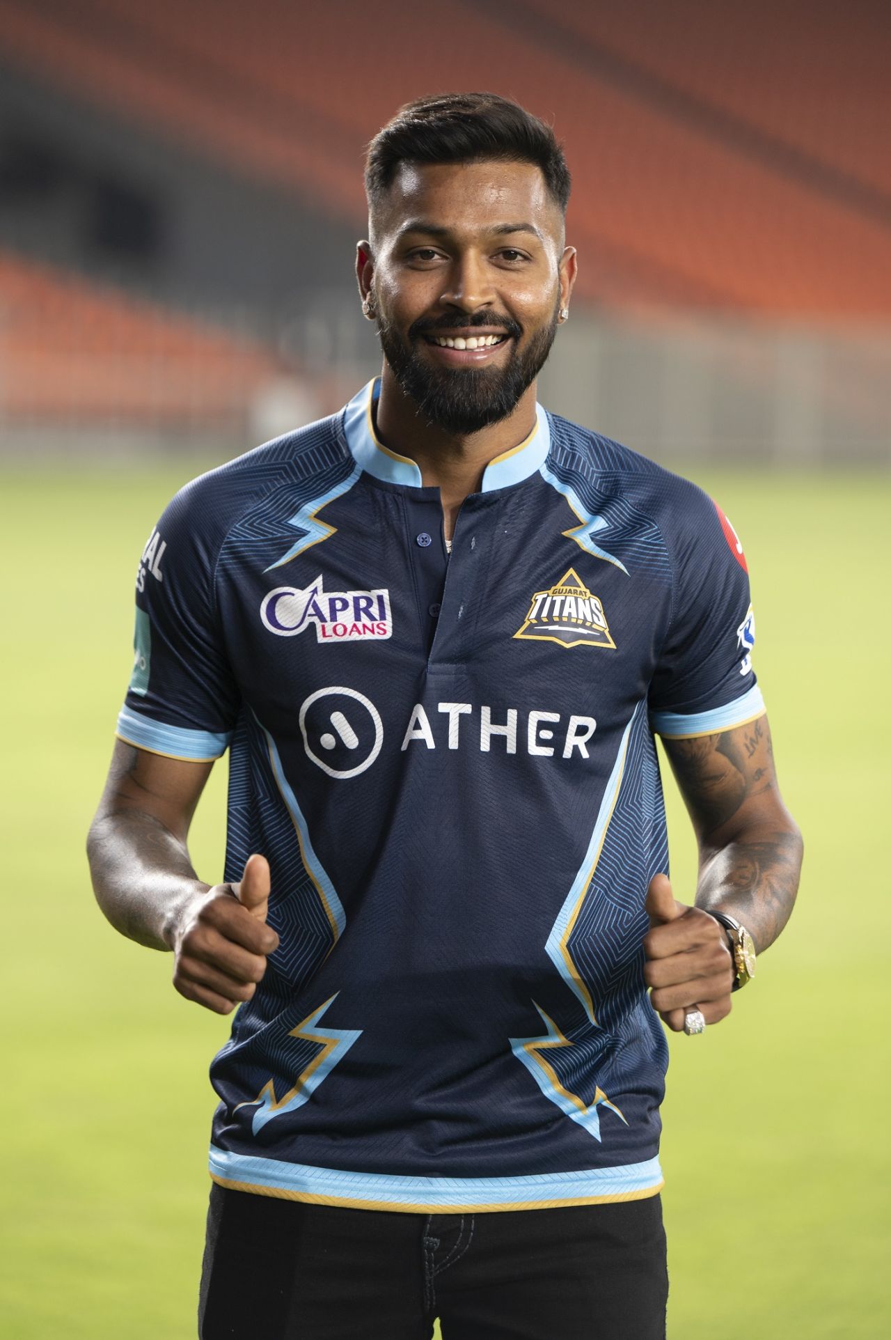 Hardik Pandya sports the Gujarat Titans jersey