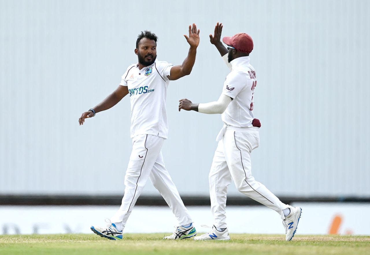 Veerasammy Permaul took two quick wickets on the fifth morning, West Indies vs England, 2nd Test, Kensington Oval, Barbados, 5th day, March 20, 2022