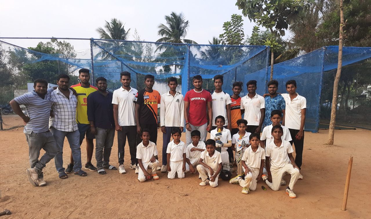 T Natarajan with members of his cricket academy in Chinnappampatti