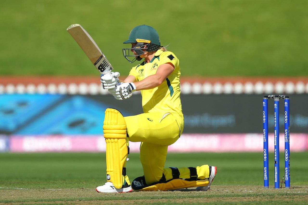 Meg Lanning thrashes one through the off side, South Africa vs Australia, Women's World Cup 2022, Wellington, March 22, 2022