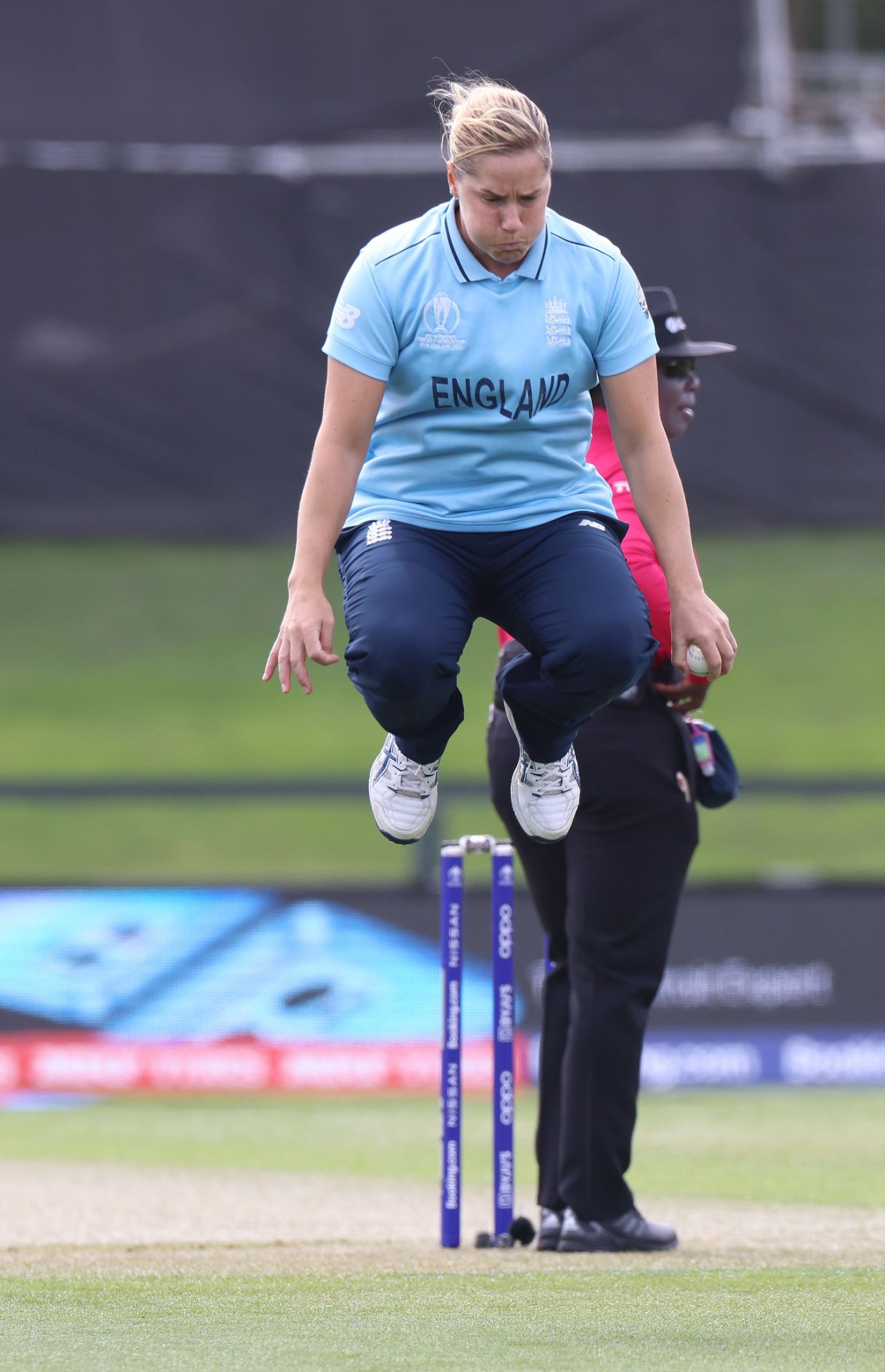 Katherine Brunt warms-up before running in to bowl, England vs Pakistan, Women's World Cup 2022, Christchurch, March 24, 2022
