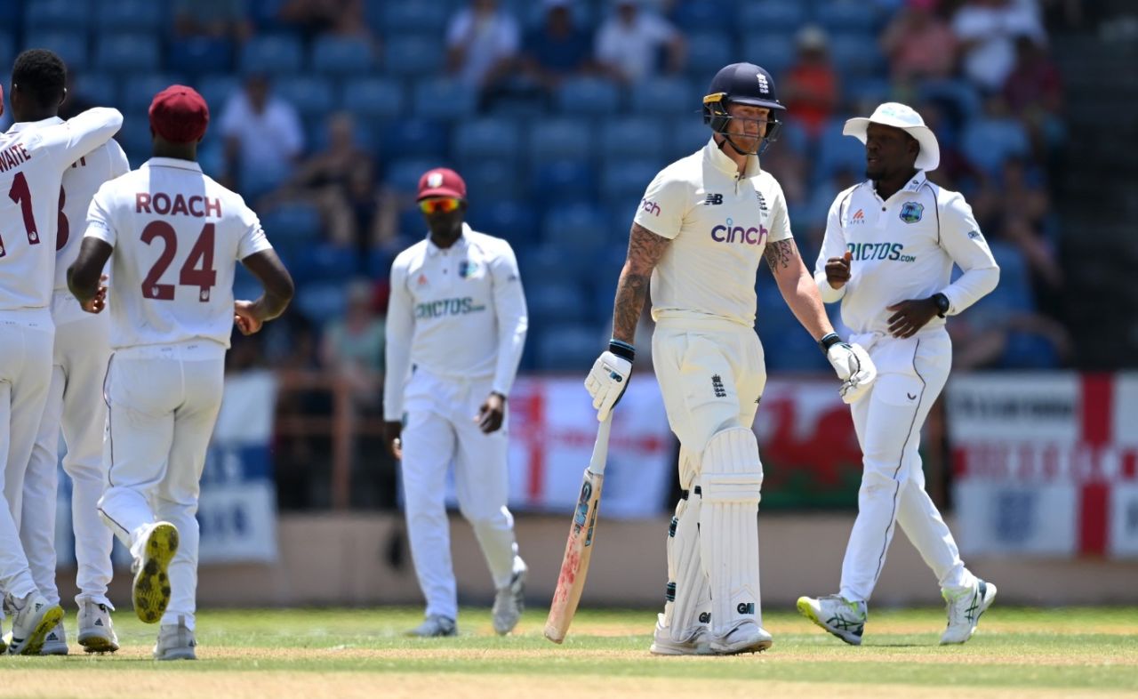 Ben Stokes played a poor shot to be caught and bowled for 2, West Indies vs England, 3rd Test, Grenada, 1st day, March 24, 2022