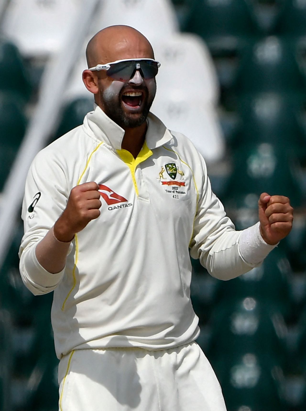 Nathan Lyon celebrates, Pakistan vs Australia, 3rd Test, Lahore, 5th day, March 25, 2022