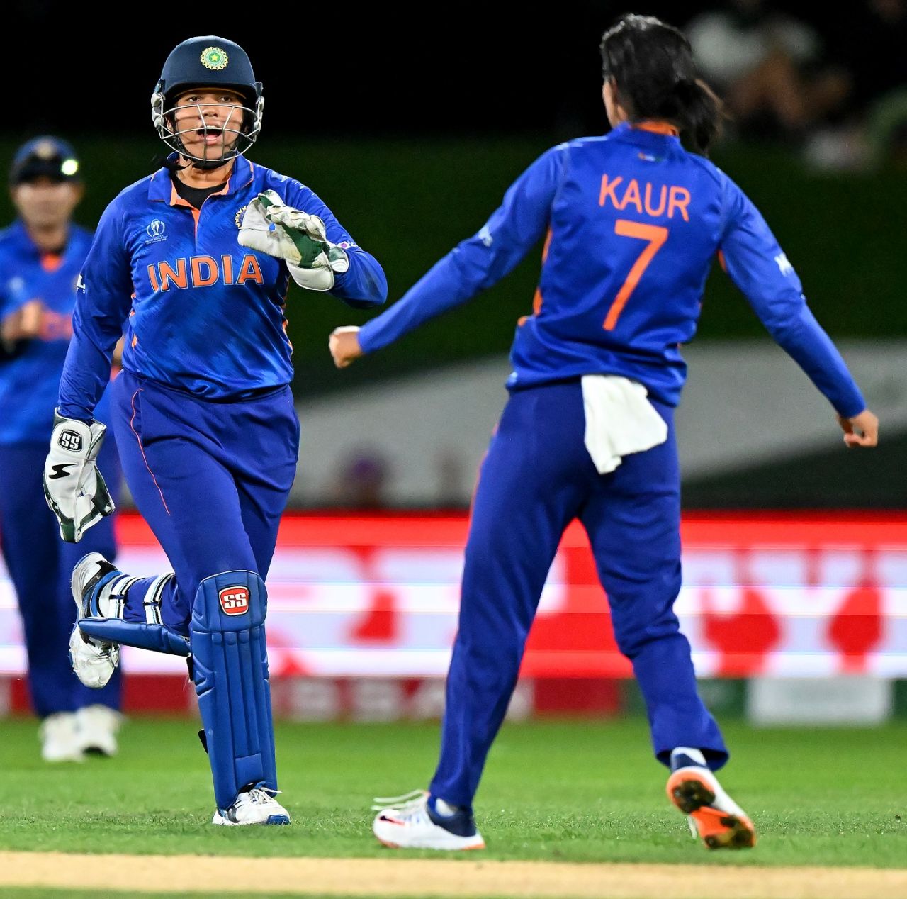 Harmanpreet Kaur celebrates after dismissing Sune Luus, India vs South Africa, Women's World Cup 2022, Christchurch, March 27, 2022