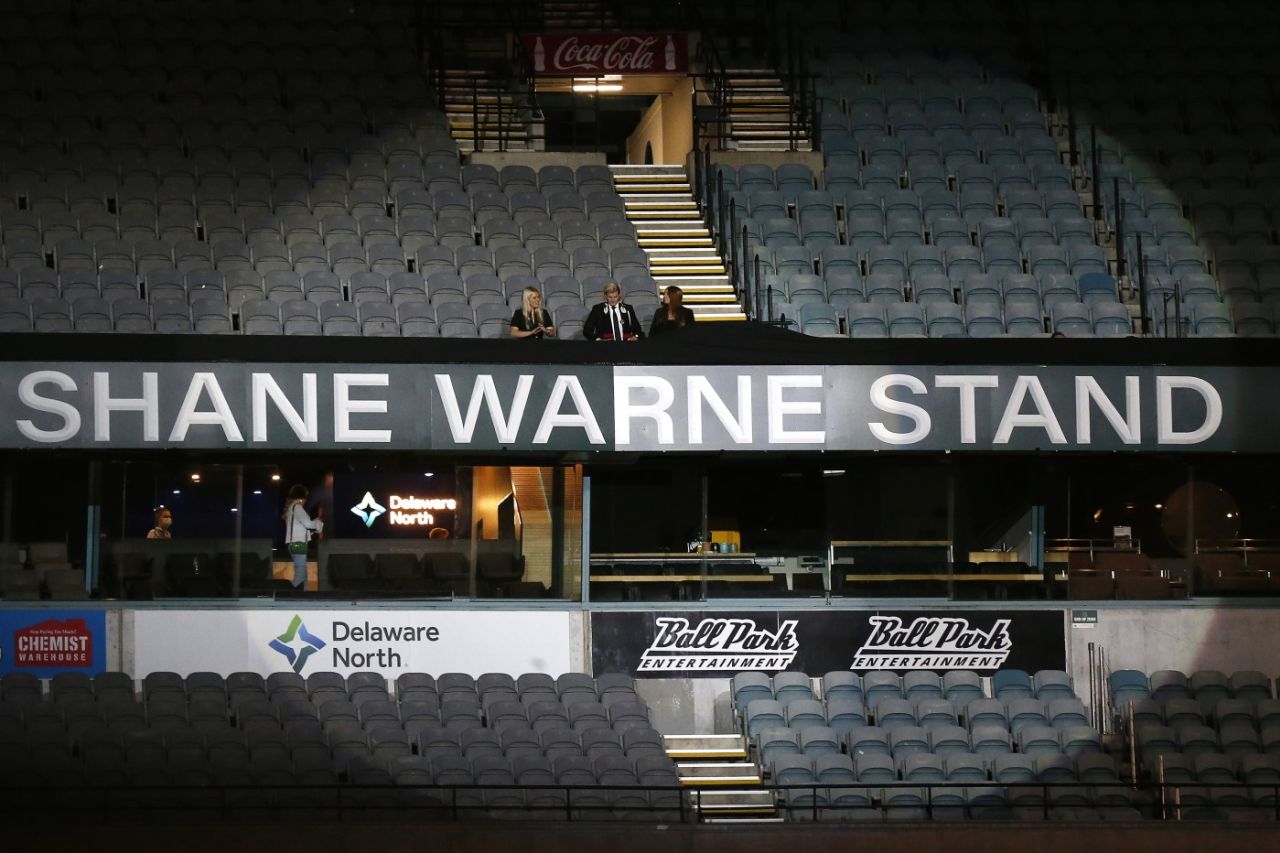 The Shane Warne stand is unveiled at the MCG during his state memorial, Melbourne, March 30, 2022