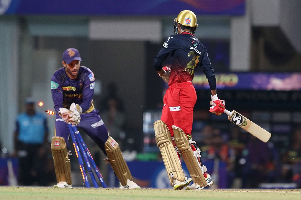 Shahbaz Ahmed was stumped for 27, Kolkata Knight Riders vs Royal Challengers Bangalore, IPL 2022, Navi Mumbai, March 30, 2022