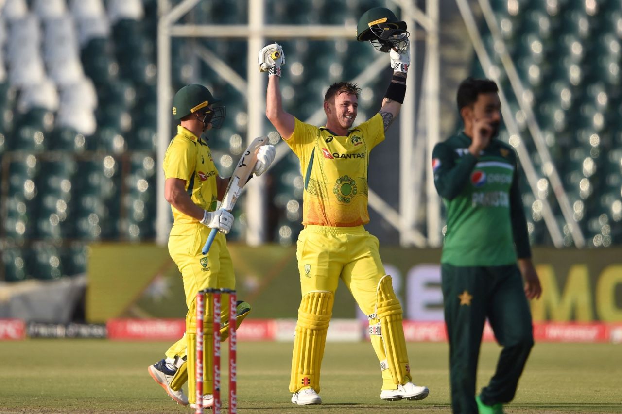 Ben McDermott is all smiles after getting to a maiden ODI century, Pakistan vs Australia, 2nd ODI, Lahore, March 31, 2022