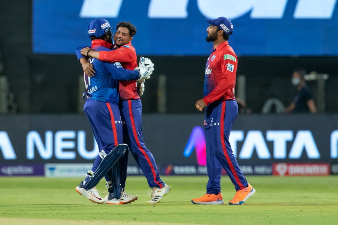 Kuldeep Yadav is all smiles after striking with his first ball, Gujarat Titans vs Delhi Capitals, IPL 2022, Pune, April 2, 2022