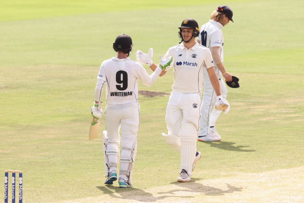 Sam Whiteman and Aaron Hardie shared a huge century stand, Western Australia vs Victoria, Sheffield Shield final, Day 4, Perth, April 2, 2022
