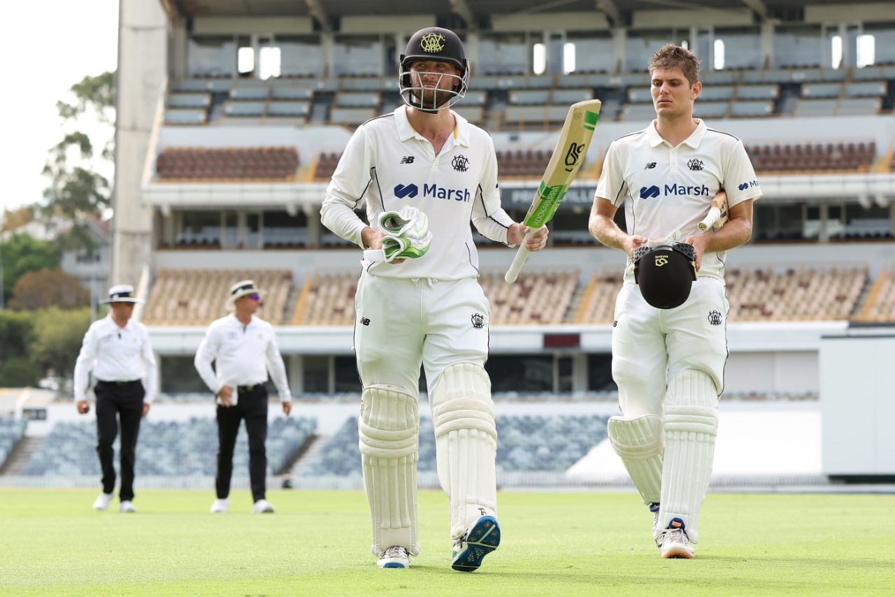 Sam Whiteman walks off at tea with an unbeaten century, Western Australia vs Victoria, Sheffield Shield final, Day 4, Perth, April 2, 2022