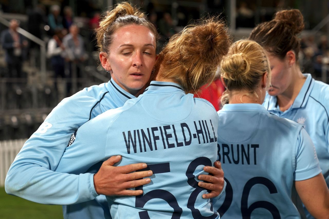 Danni Wyatt and Lauren Winfield-Hill console each other after England lost the World Cup final, Australia vs England, Women's World Cup 2022 final, Christchurch, April 3, 2022