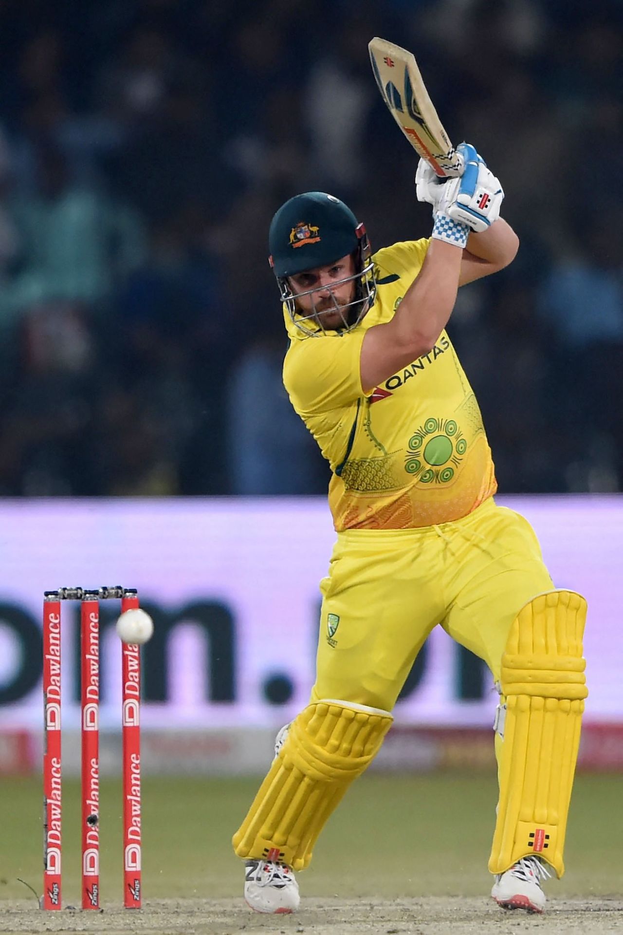Aaron Finch powers the ball down the ground, Pakistan vs Australia, Only T20I, Lahore, April 5, 2022