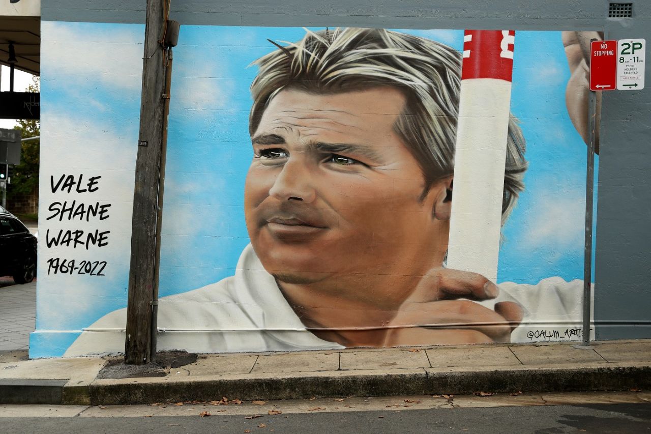 A Shane Warne mural in Sydney, March 21, 2022