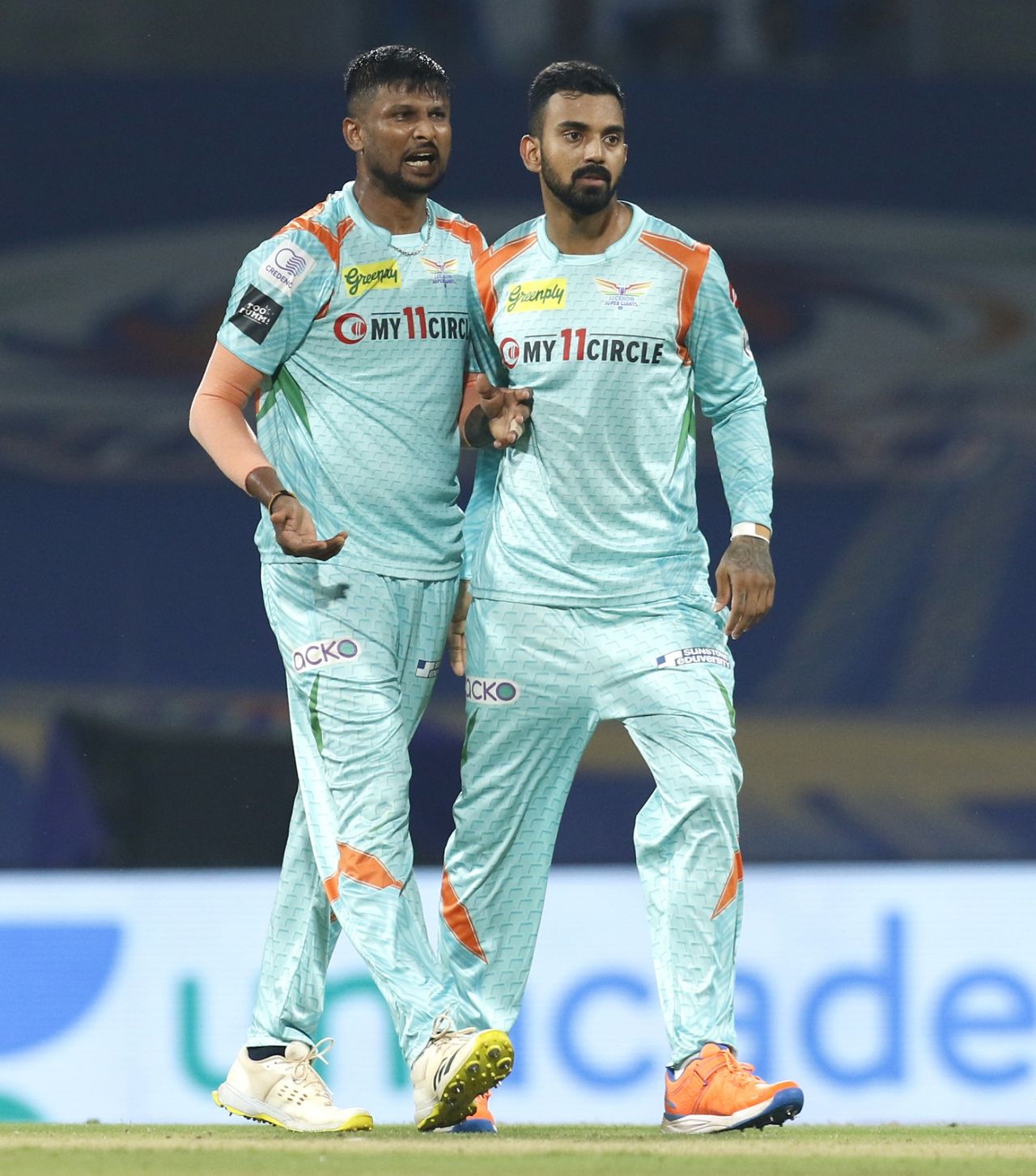 Krishnappa Gowtham celebrates after dismissing Prithvi Shaw, Lucknow Super Giants vs Delhi Capitals, IPL 2022, Navi Mumbai, April 7, 2022