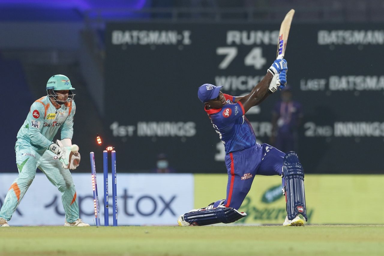 Rovman Powell is bowled by Ravi Bishnoi's googly, Lucknow Super Giants vs Delhi Capitals, IPL 2022, Navi Mumbai, April 7, 2022