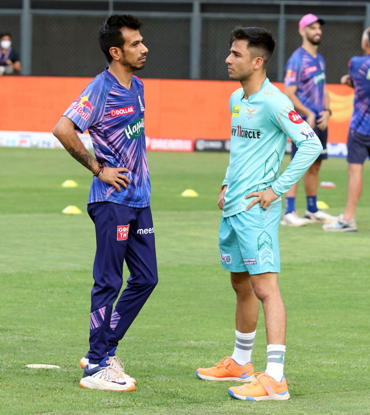 Legspin tales: Yuzvendra Chahal and Ravi Bishnoi exchange notes before the game, Lucknow Super Giants vs Rajasthan Royals, IPL 2022, Wankhede Stadium, Mumbai, April 10, 2022