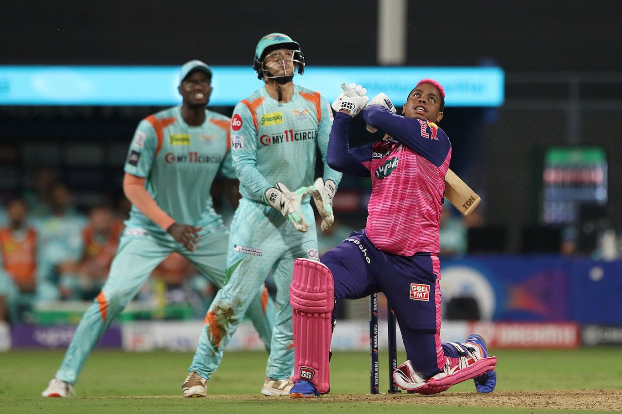 Shimron Hetmyer smashed his way through the last few overs after a slow start, Lucknow Super Giants vs Rajasthan Royals, IPL 2022, Wankhede Stadium, Mumbai, April 10, 2022