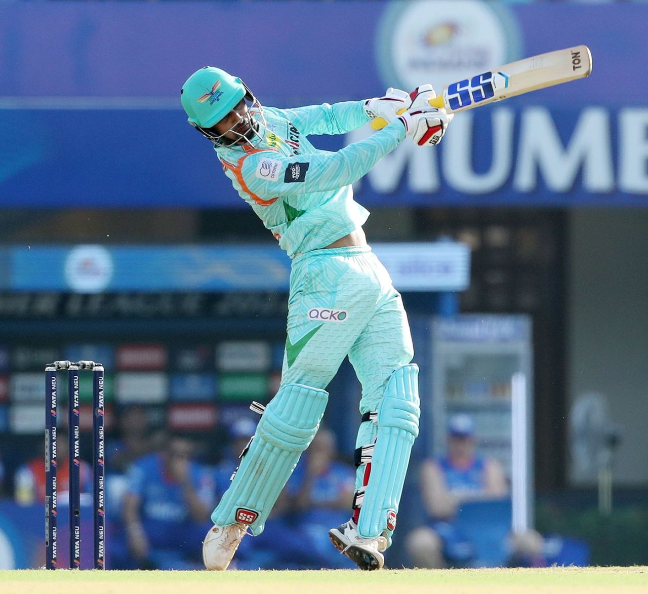 Deepak Hooda biffs one over long-on, Mumbai Indians vs Lucknow Super Giants, IPL 2022, Brabourne Stadium, Mumbai, April 16, 2022