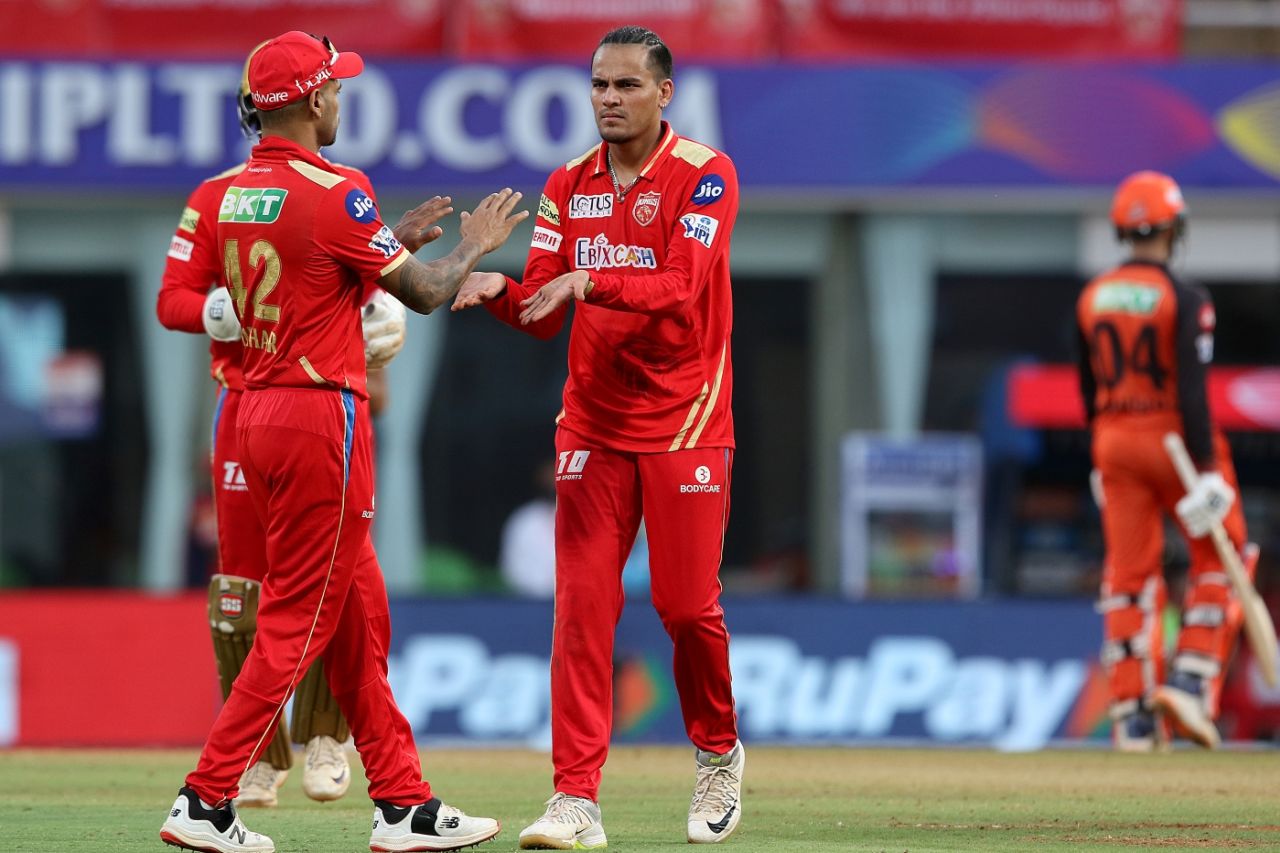 Rahul Chahar celebrates the wicket of Rahul Tripathi, Punjab Kings vs Sunrisers Hyderabad, IPL 2022, DY Patil Stadium, Mumbai, April 17, 2022