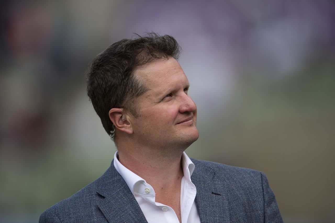 Rob Key working for Sky Sports during the Edgbaston Test, England vs New Zealand, 2nd Test, Birmingham, 1st day, June 10, 2021