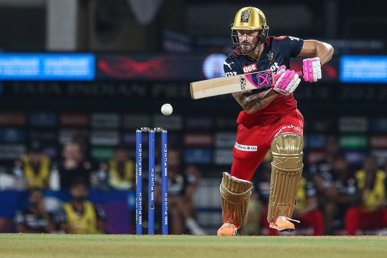 Faf du Plessis plays one to the off side, Lucknow Super Giants vs Royal Challengers Bangalore, IPL 2022, DY Patil, Navi Mumbai, April 19, 2022