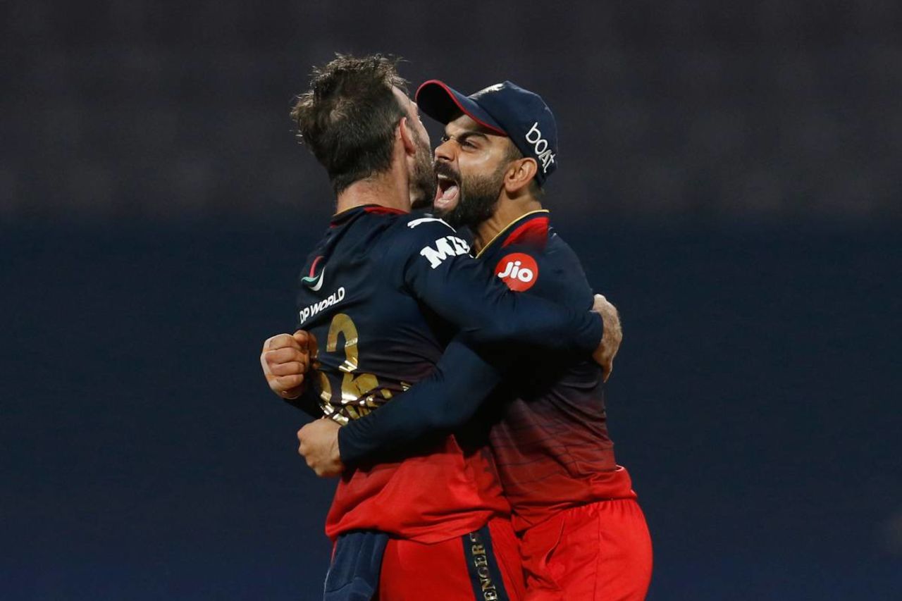 Virat Kohli belts out a roar with Glenn Maxwell, Lucknow Supergiants v Royal Challengers Bangalore, IPL 2022, Navi Mumbai, April 19, 2022