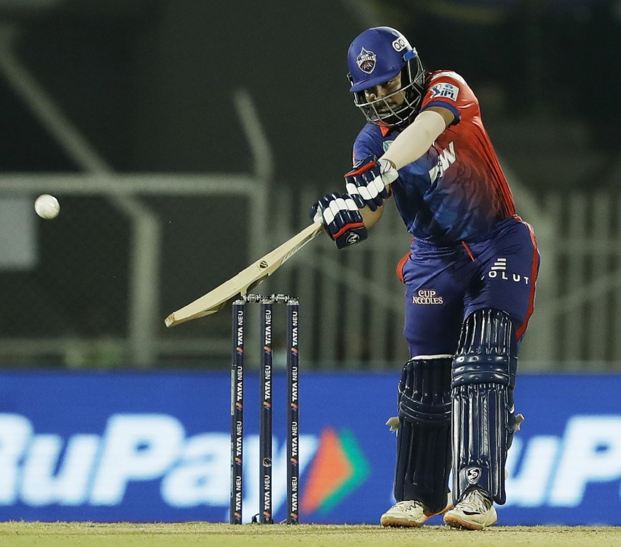 Prithvi Shaw hits one through the off side, Delhi Capitals vs Punjab Kings, IPL 2022, Brabourne Stadium, April 20, 2022