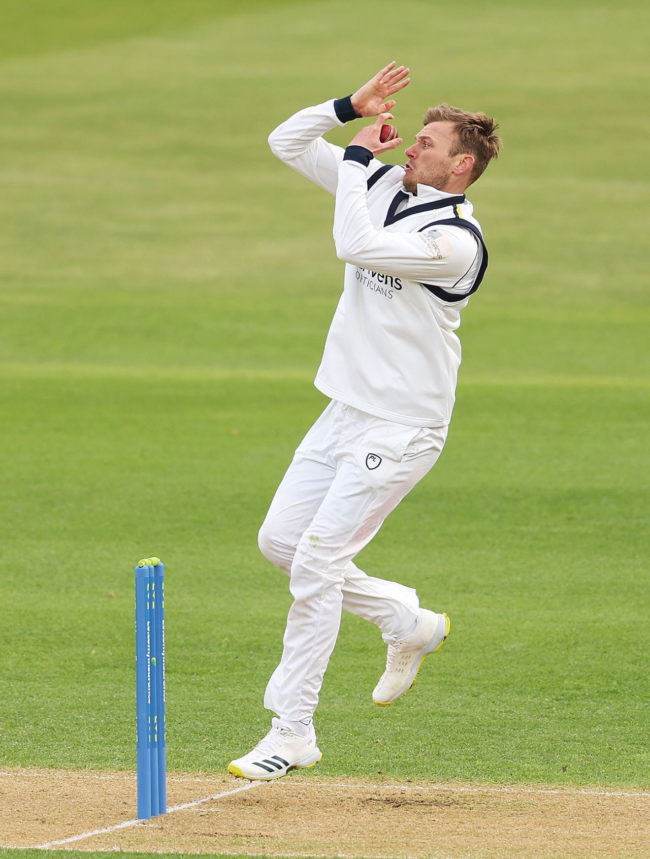 Danny Briggs in full flight, Warwickshire vs Surrey, LV= Insurance Championship, division one, Edgbaston, April 07, 2022