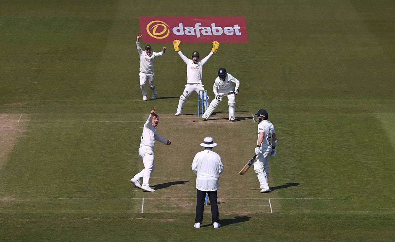 Keegan Petersen is out lbw to Liam Patterson-White, Durham vs Nottinghamshire, LV= Insurance Championship, division two, Chester-le-Street, April 21, 2022