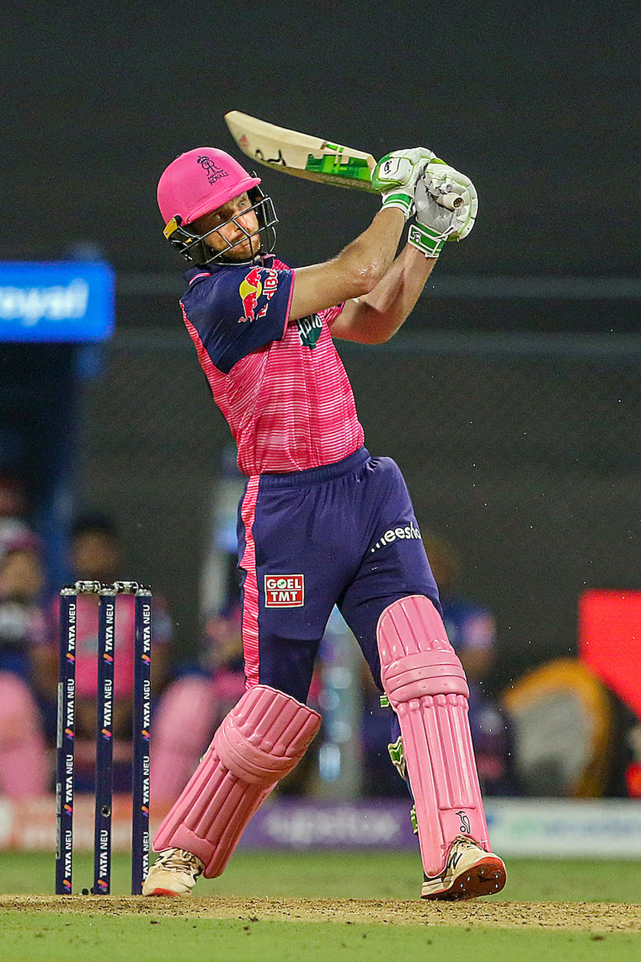 Jos Buttler hammers one of his nine sixes, this one over wide long-on, Delhi Capitals vs Rajasthan Royals, IPL 2022, Wankhede Stadium, Mumbai, April 22, 2022