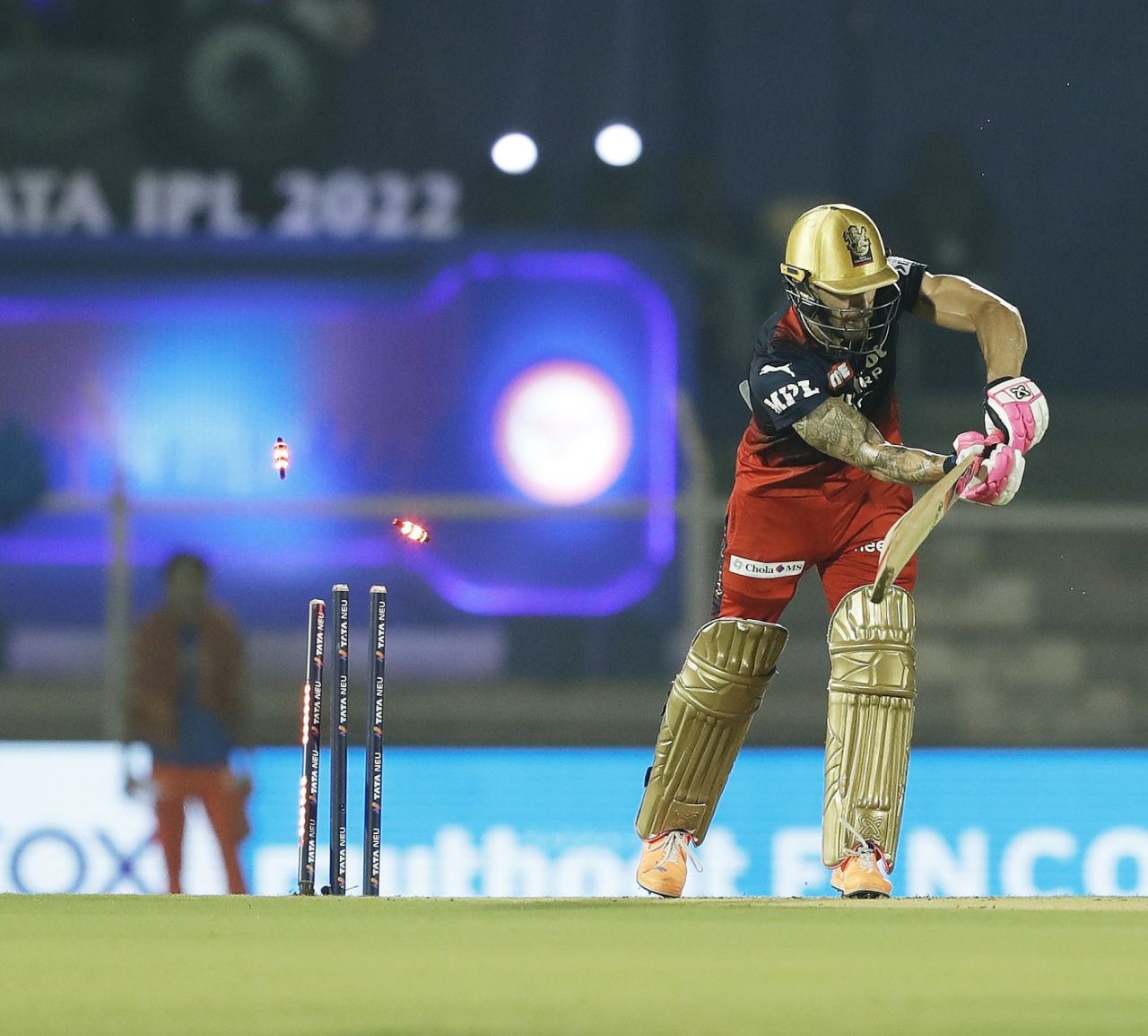 Faf du Plessis is castled by Marco Jansen, Royal Challengers Bangalore vs Sunrisers Hyderabad, IPL 2022, Brabourne Stadium, Mumbai, April 23, 2022
