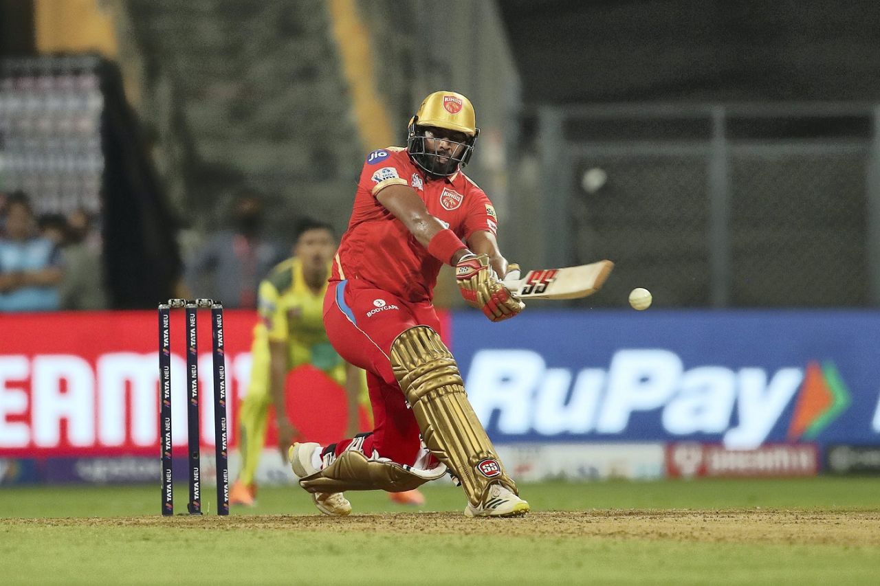Bhanuka Rajapaksa shapes up to play the ramp, Chennai Super Kings vs Punjab Kings, IPL 2022, Wankhede Stadium, Mumbai, April 25, 2022