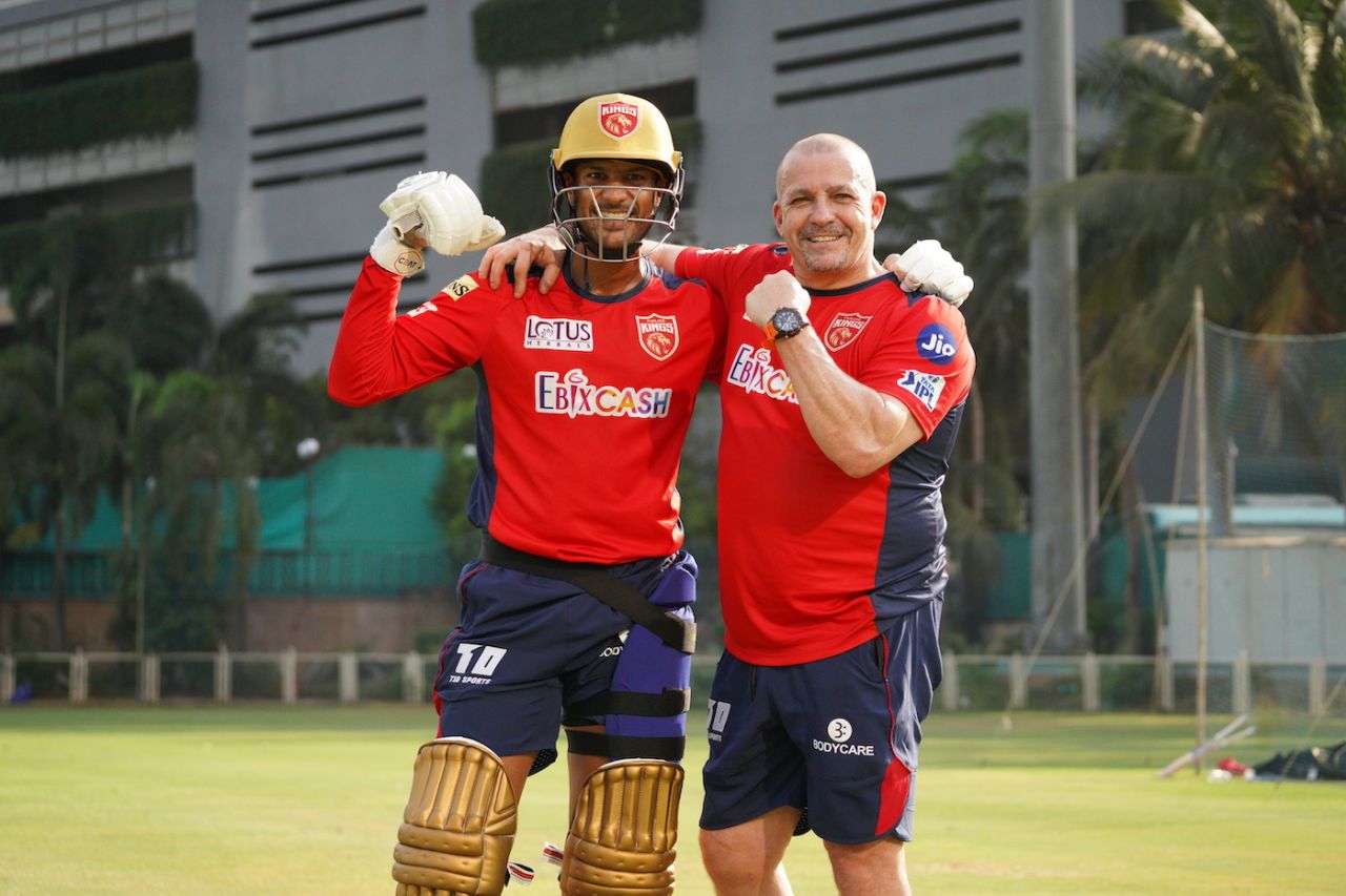 Punjab Kings batting consultant Julian Wood with captain Mayank Agarwal, IPL 2022