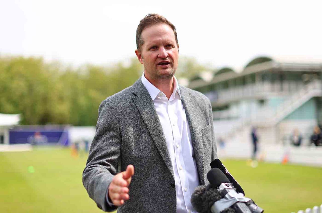 Rob Key addresses the media, Lord's, April 28, 2022