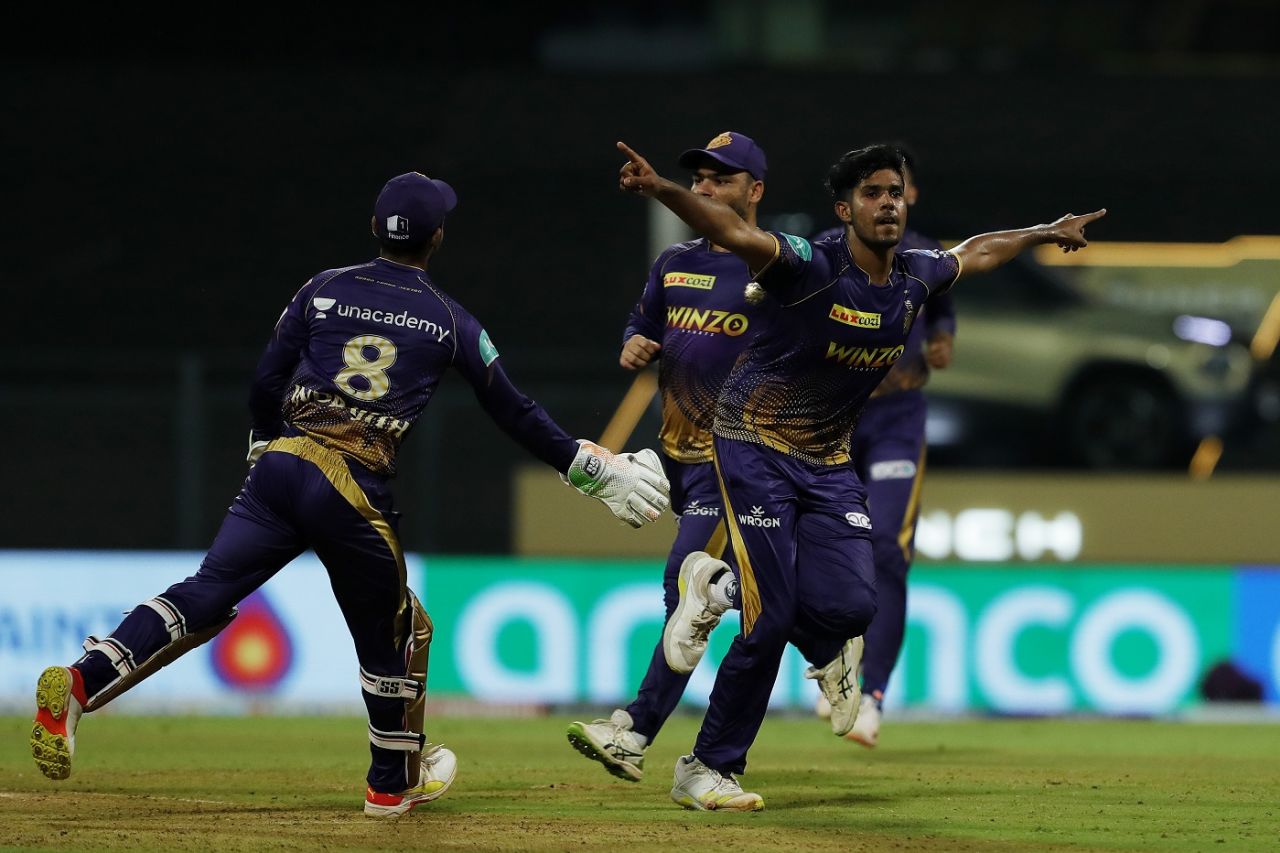 Harshit Rana celebrates his debut IPL wicket, IPL 2022, Wankhede Stadium, Mumbai, April 28, 2022