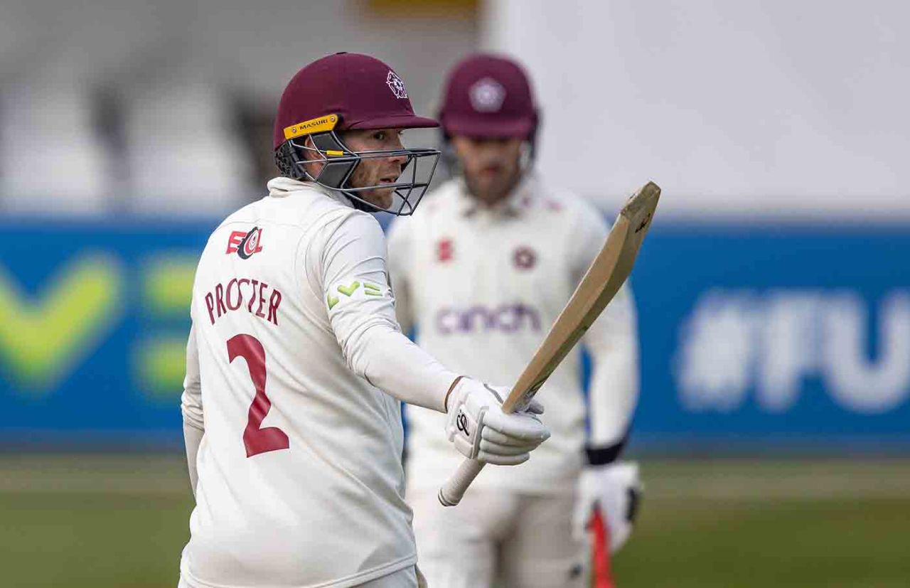 Luke Procter's unbeaten half-century propped up the visitors, Essex vs Northamptonshire, LV= Insurance Championship, Division One, Chelmsford, April 28, 2022